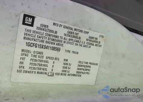 2004 Chevrolet Express z USA, uszkodzony, nr VIN 1GCFG15X041108569